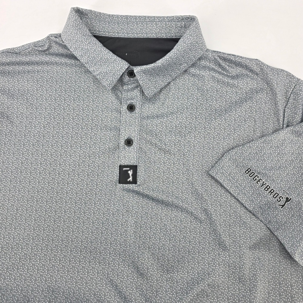 Bogey Bros Mens XXL Grey White Micro Print Performance Golf Polo Shirt Short Slv
